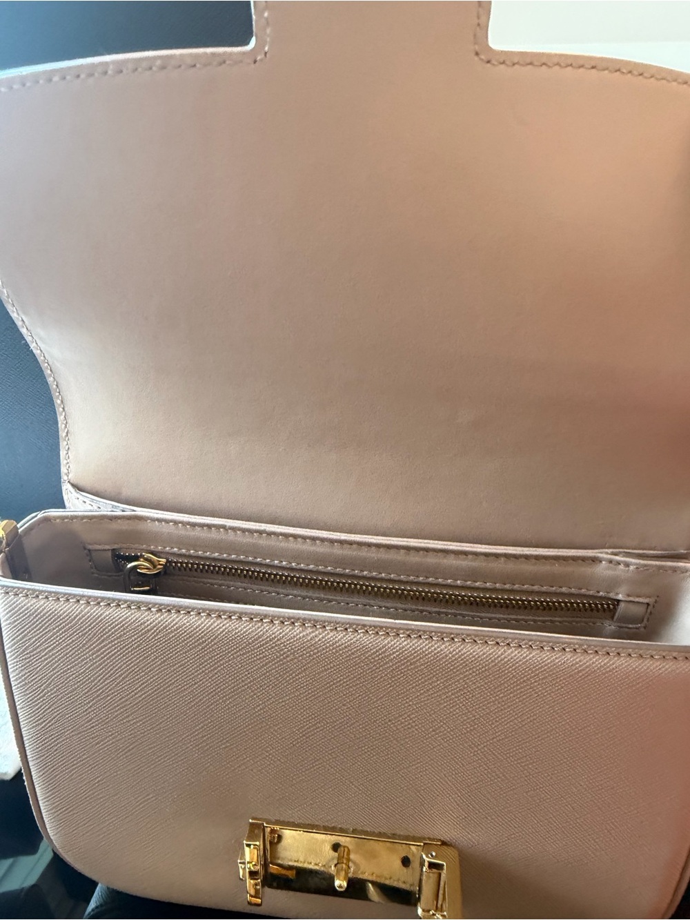 Prada Cipria Saffiano Lux Embleme Flap Shoulder or Crossbody Bag w/Gold Hardware - Picture 10 of 11